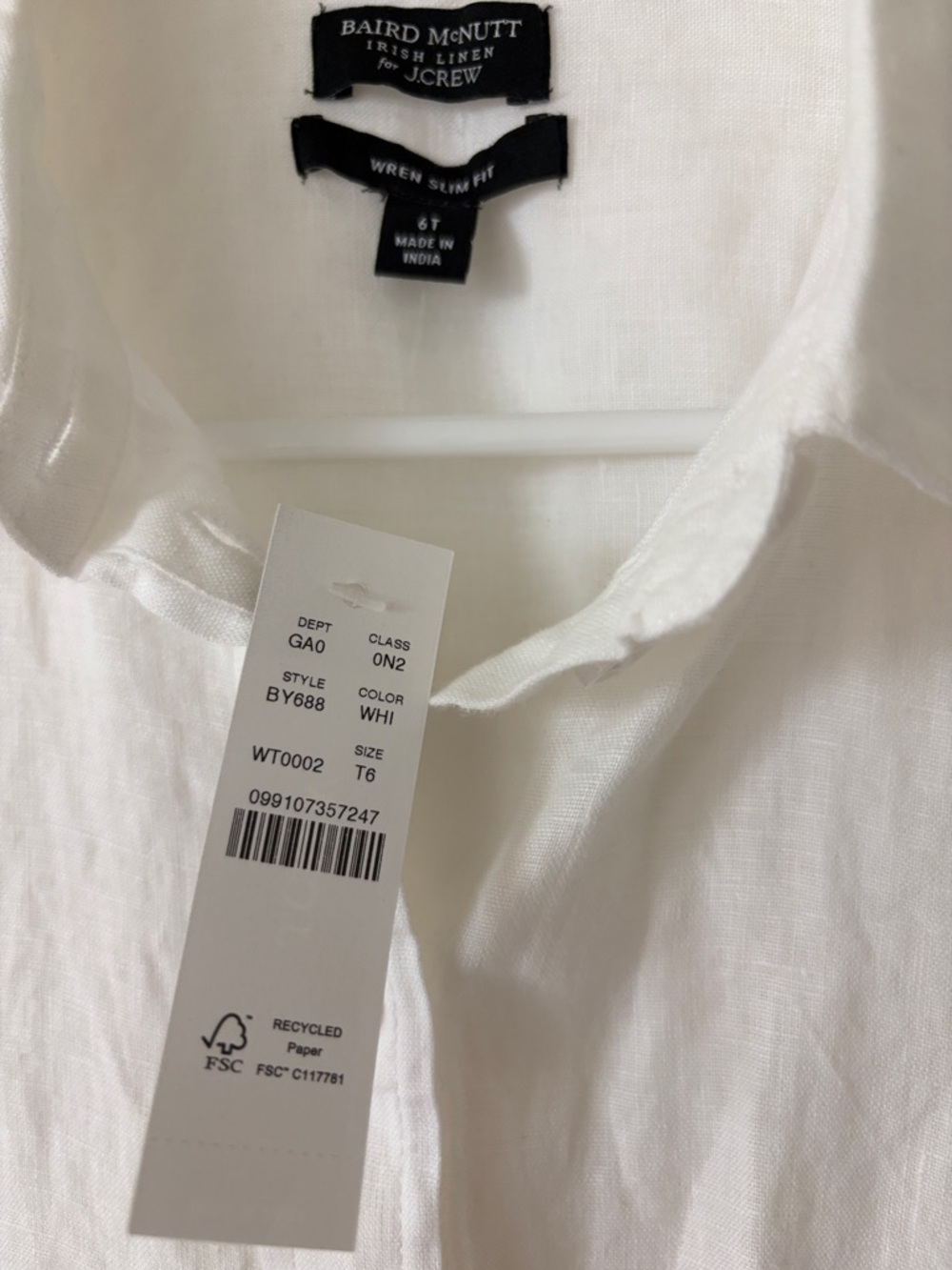 NWT! J. Crew White Linen Slim Button-Up Linen Shirt 6 Tall - Picture 6 of 8